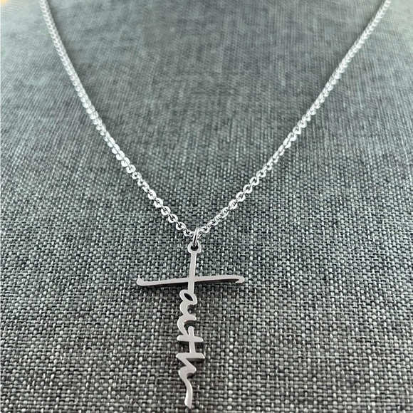 Inspired Faith cursive Pendant Necklace (Faith ) Jewelry Nee 22” - Picture 3 of 4